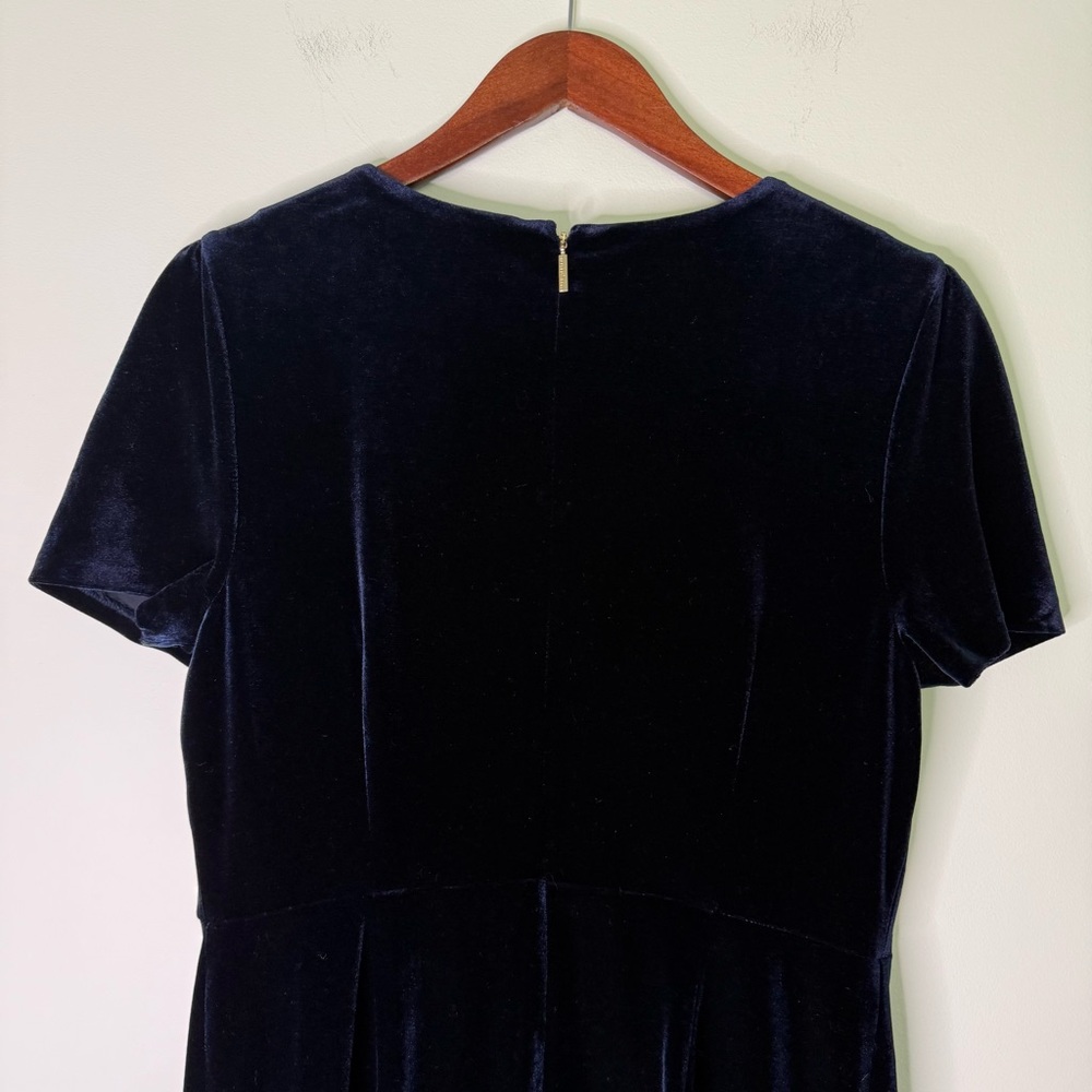 Karl Lagerfeld Paris Blue Velour Ruffle Hem Dress Size 10 - Picture 4 of 8